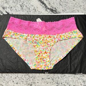 NWT Victoria’s Secret Colorful Polka Dot Lace Trim Low Rise Hiphugger Panties XS